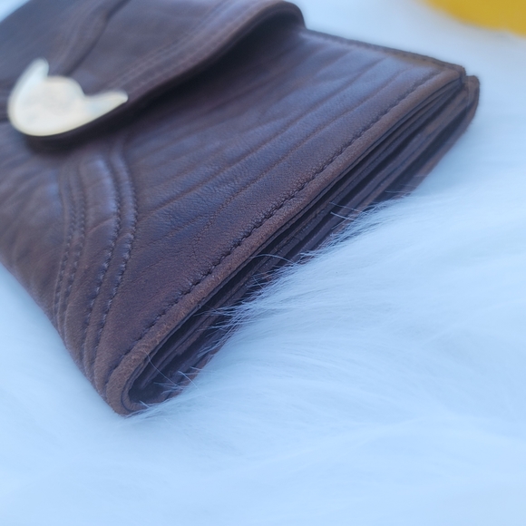 Fendi Brown Leather Wallet Clutch gold logo brass with box Continental - Picture 10 of 15